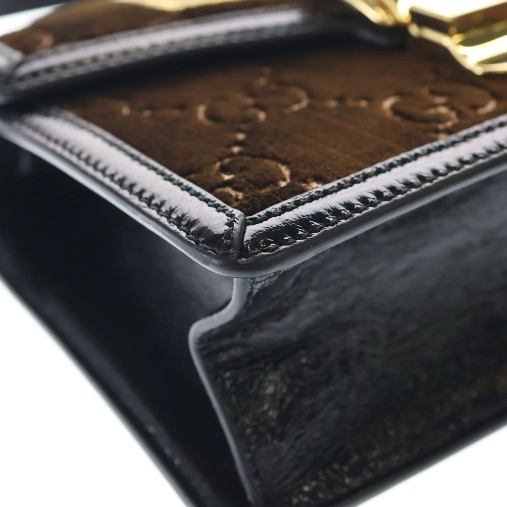 GUCCI(グッチ) シルヴィ GGベルベット ミニ レザー 2WAY ハンド ショルダー バッグ ゴールド金具 ブラウン/ブラック 470270 レディース