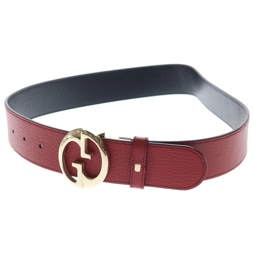 GUCCI(グッチ) GGバックル リバーシブル レザー ベルト ゴールド金具 ブラック/レッド 214351 レディース