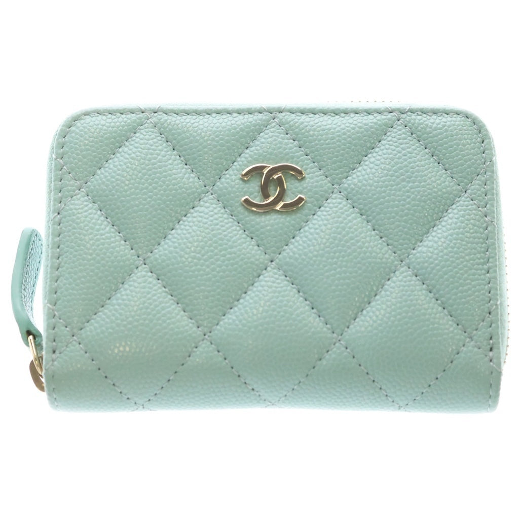 CHANEL(シャネル) マトラッセ キャビアスキン レザー ジップ コイン ケース ゴールド金具 ライトブルー AP0216 29番台 レディース