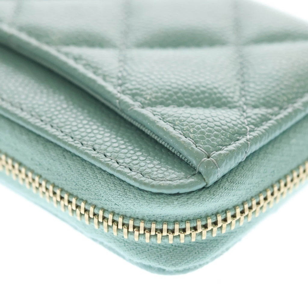 CHANEL(シャネル) マトラッセ キャビアスキン レザー ジップ コイン ケース ゴールド金具 ライトブルー AP0216 29番台 レディース