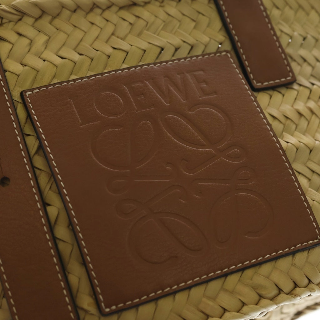 LOEWE(ロエベ) アナグラム バスケットバッグ スモール ラフィア レザー ハンドバッグ かごバッグ ベージュ/ブラウン レディース