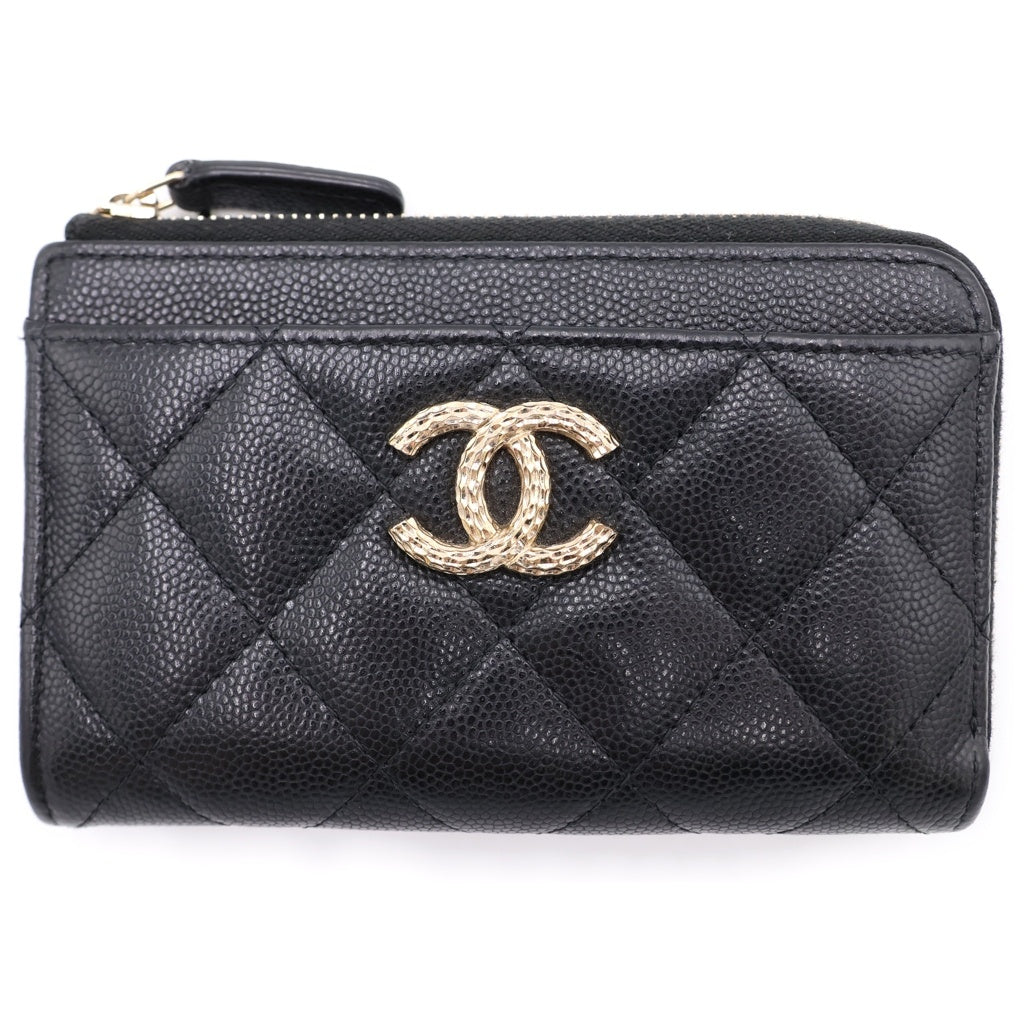 CHANEL(シャネル) マトラッセ ココマーク カードケース フラグメント キャビアスキン ブラック ゴールド金具 AP4091 レディース
