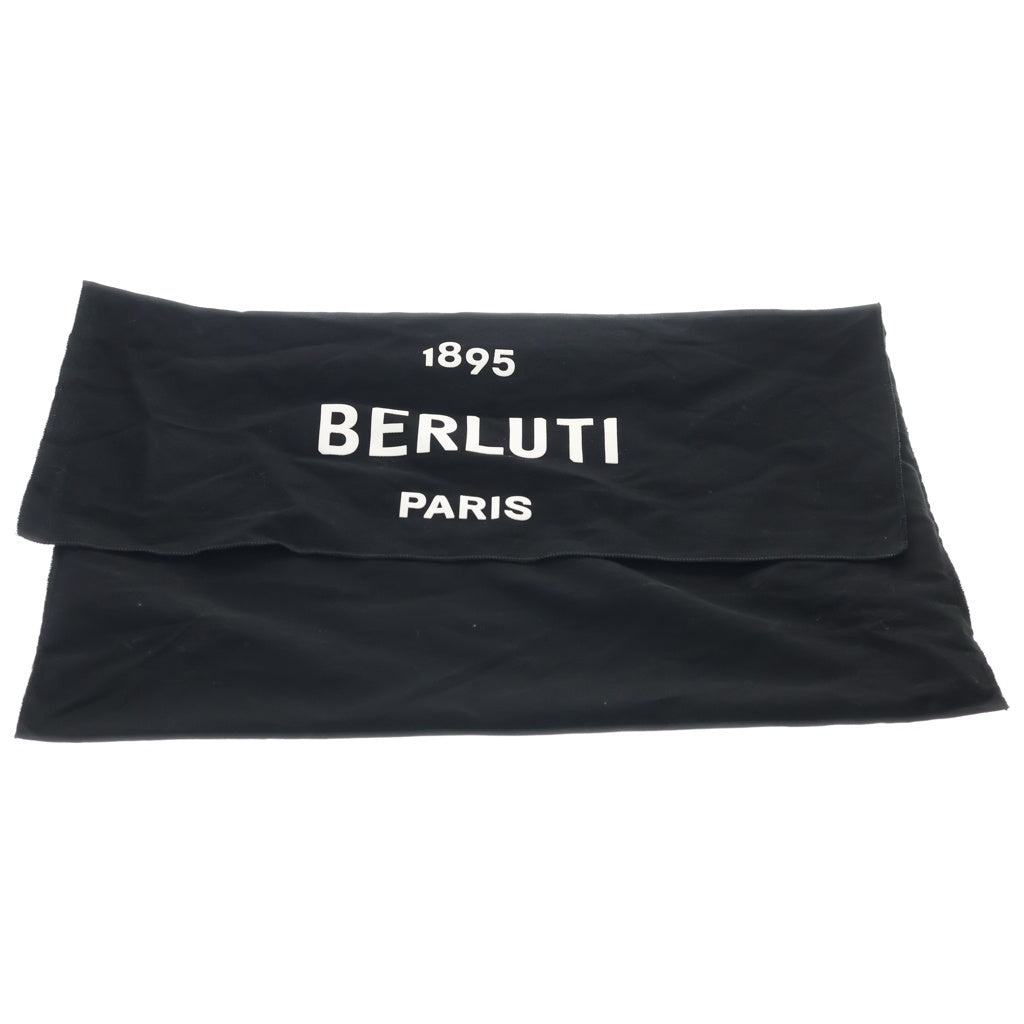 Berluti(ベルルッティ) トゥジュール スクリット トートバッグ ハンドバッグ アイボリー×ブラック レザー×キャンバス シルバー金具 レディース