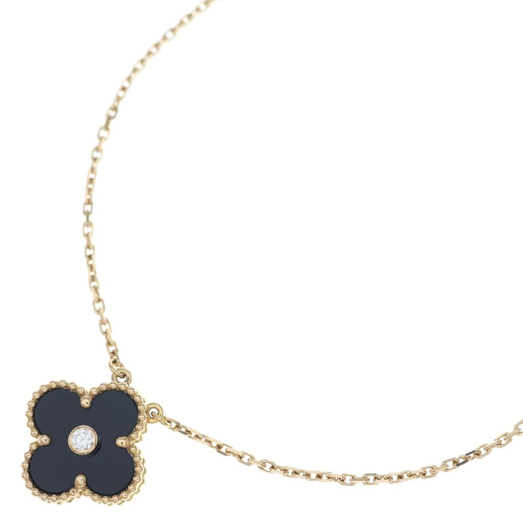 Van Cleef & Arpels(ヴァンクリーフアンドアーペル) ヴィンテージアルハンブラ オニキス 1Pダイヤ ネックレス ペンダント チェーン 2016年ホリデー限定 ピンクゴールド Au750PG JE687733 レディース