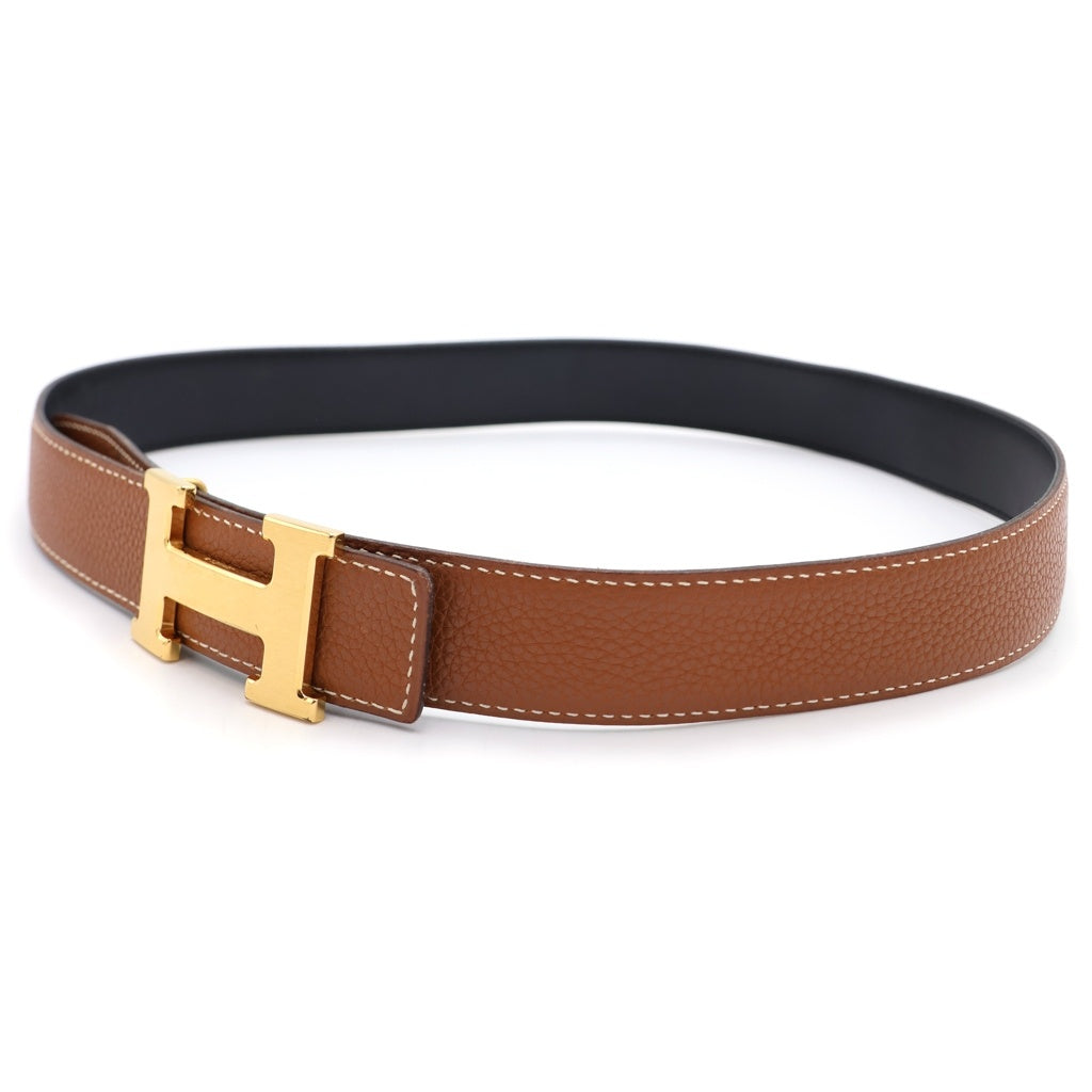 HERMES(エルメス) コンスタンス リバーシブルレザーベルト ブラック×ブラウン カーフ □G刻印 ゴールド金具 レディース
