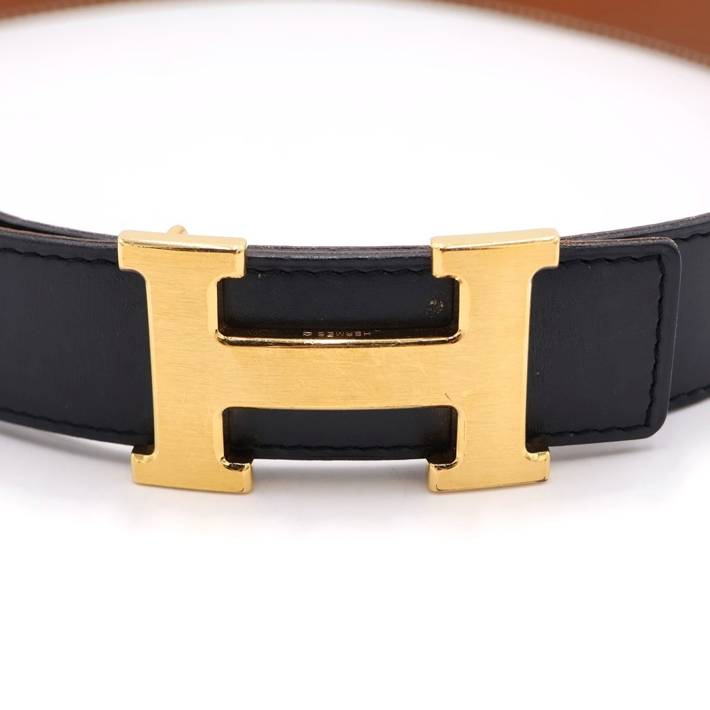 HERMES(エルメス) コンスタンス リバーシブルレザーベルト ブラック×ブラウン カーフ □G刻印 ゴールド金具 レディース