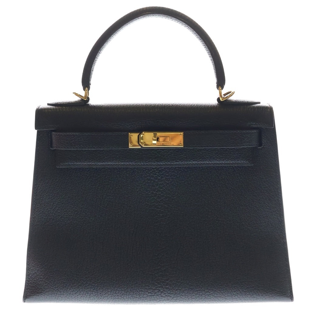 HERMES(エルメス) ケリー28 トートバック シェーブルコロマンデル ゴールド金具 □H刻印 ブラック レディース