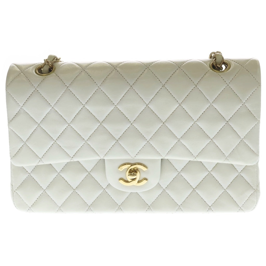 CHANEL(シャネル) マトラッセ25 ダブルフラップ ダブルチェーン ラムスキン ゴールド金具 ヴィンテージ ショルダーバッグ ホワイト レディース
