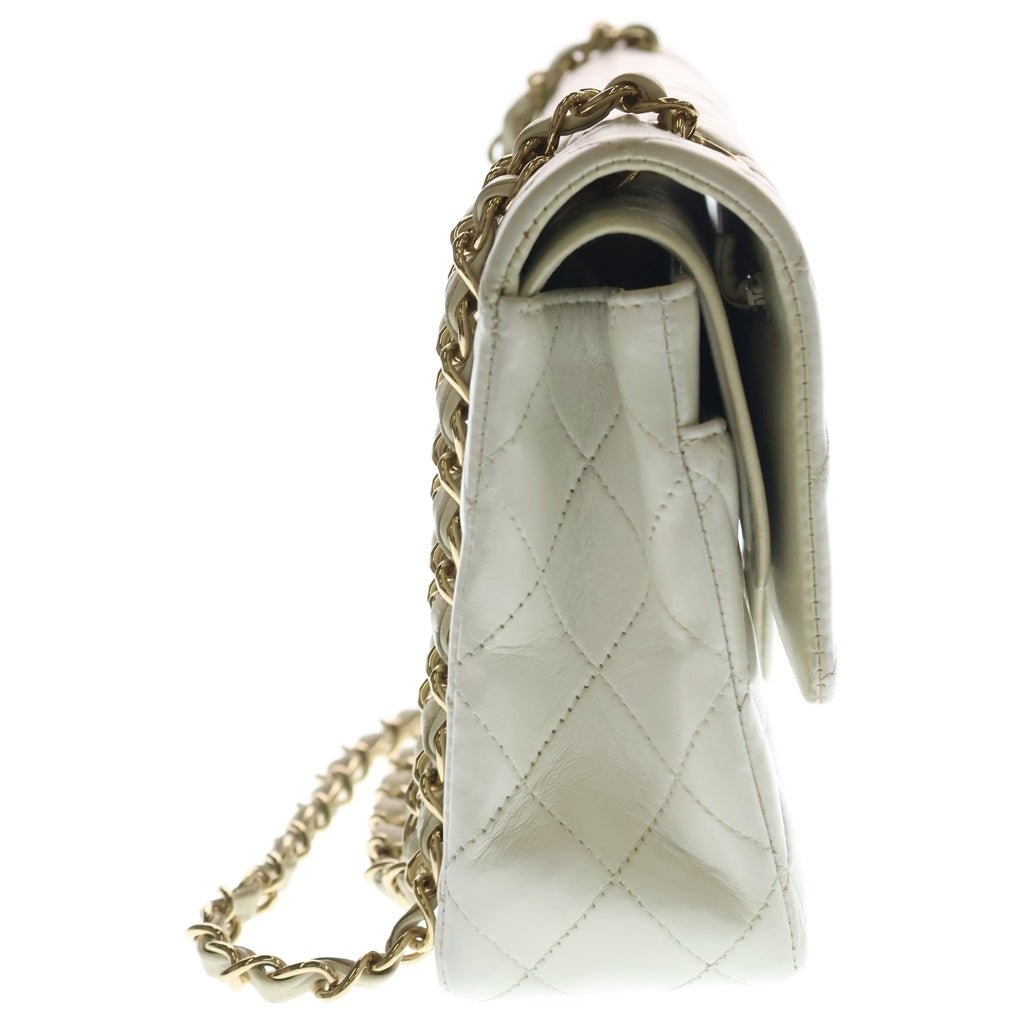 CHANEL(シャネル) マトラッセ25 ダブルフラップ ダブルチェーン ラムスキン ゴールド金具 ヴィンテージ ショルダーバッグ ホワイト レディース