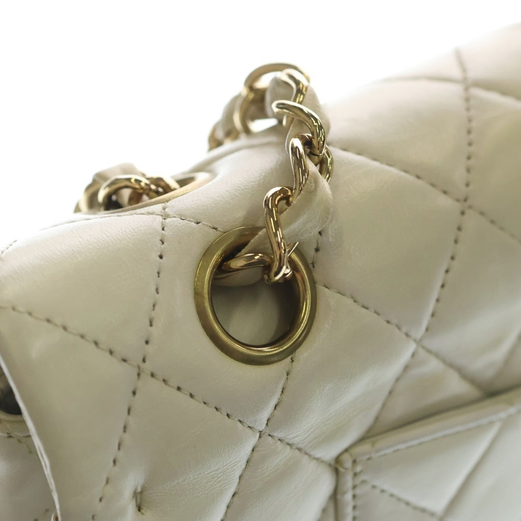 CHANEL(シャネル) マトラッセ25 ダブルフラップ ダブルチェーン ラムスキン ゴールド金具 ヴィンテージ ショルダーバッグ ホワイト レディース