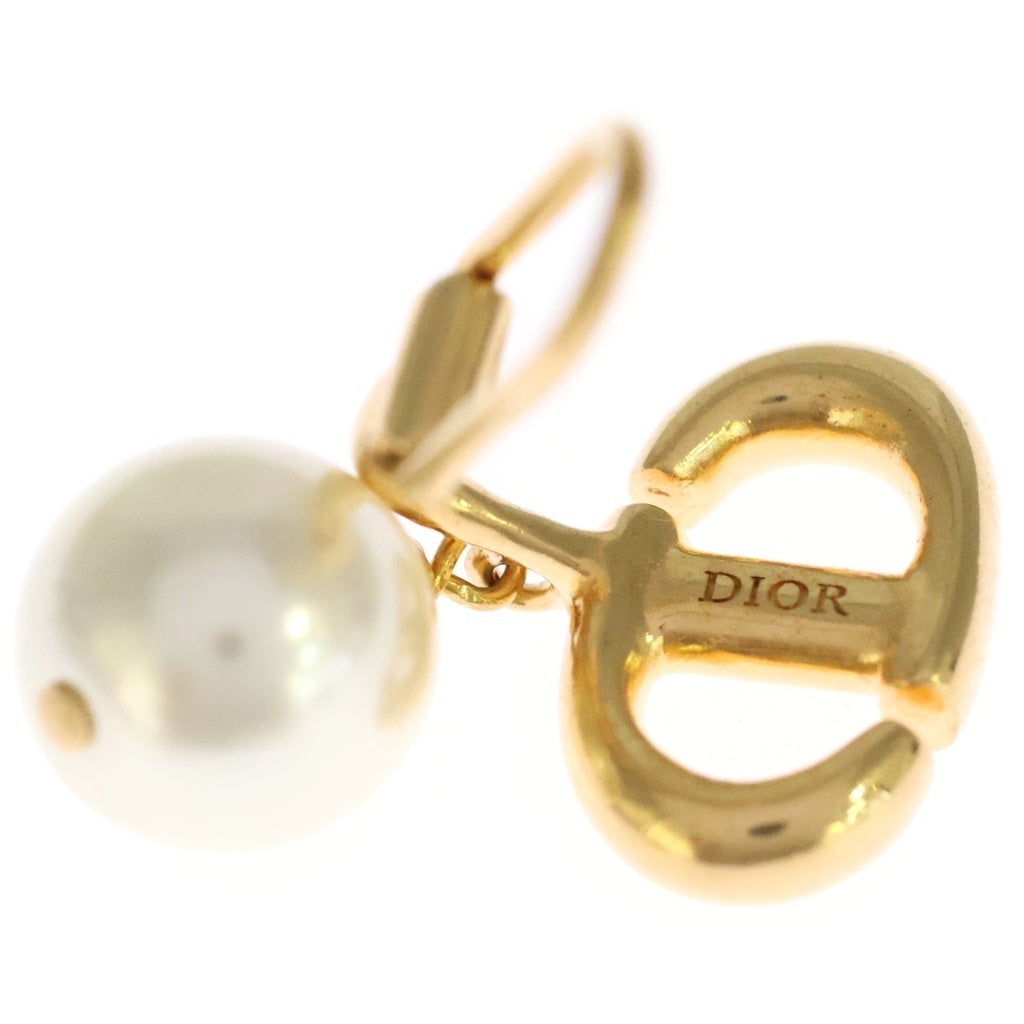 DIOR(ディオール) CDロゴ ネイビー パールイヤリング ホワイト×ゴールド GP レディース