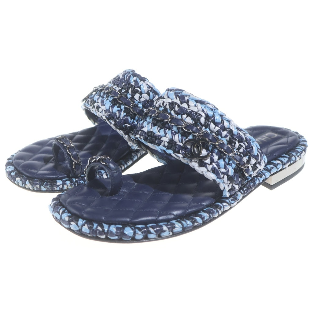 CHANEL(シャネル) ココマーク サンダル ラフィア×レザー ブルー #36 レディース