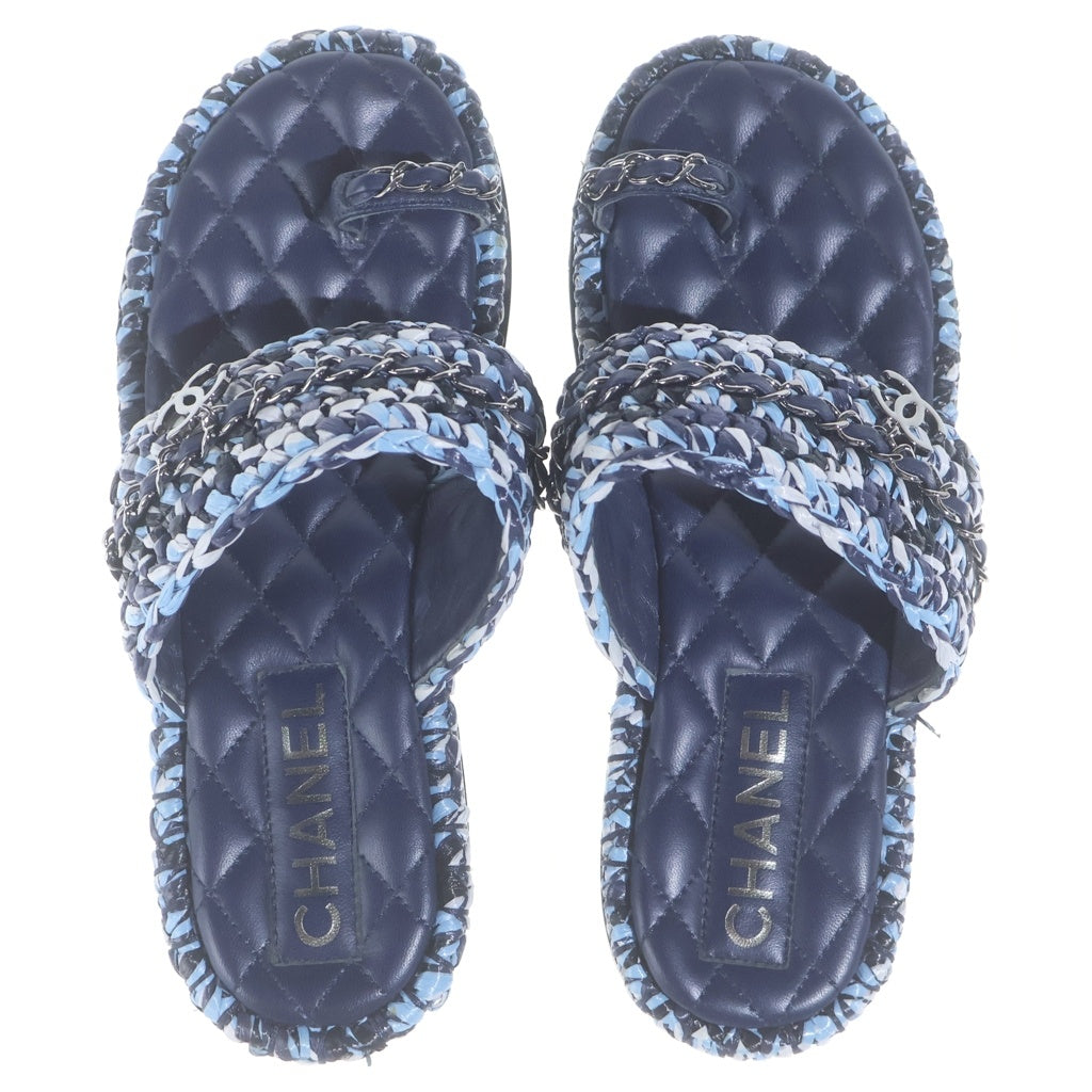 CHANEL(シャネル) ココマーク サンダル ラフィア×レザー ブルー #36 レディース