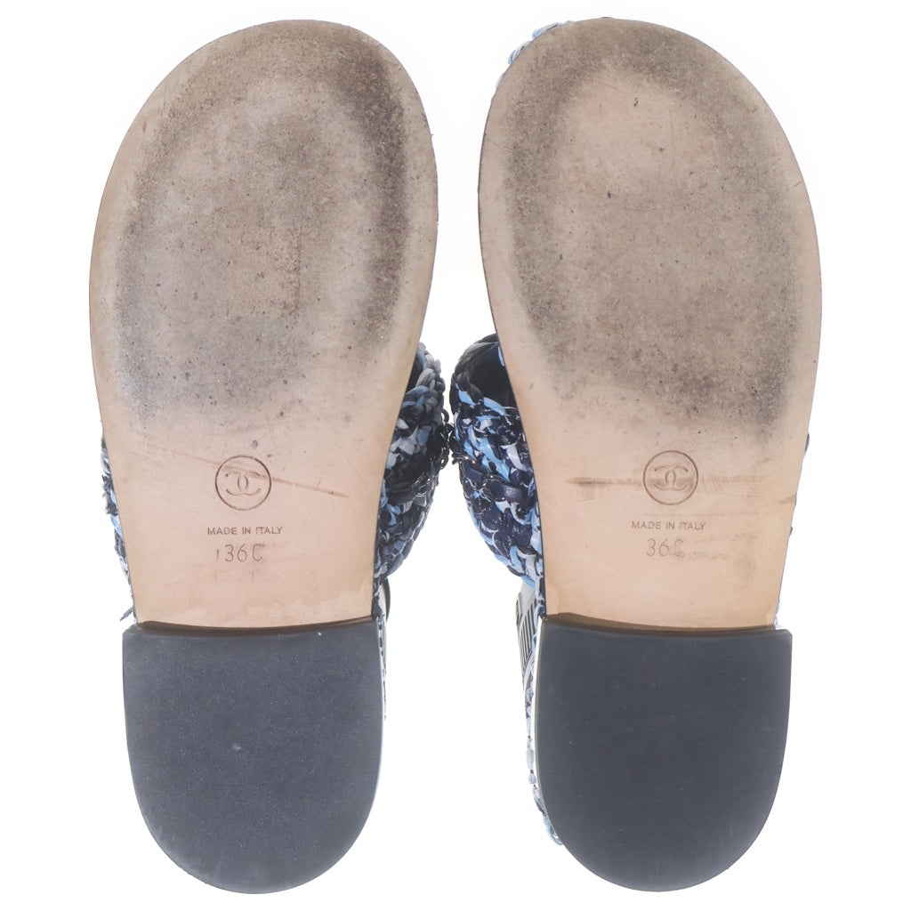 CHANEL(シャネル) ココマーク サンダル ラフィア×レザー ブルー #36 レディース