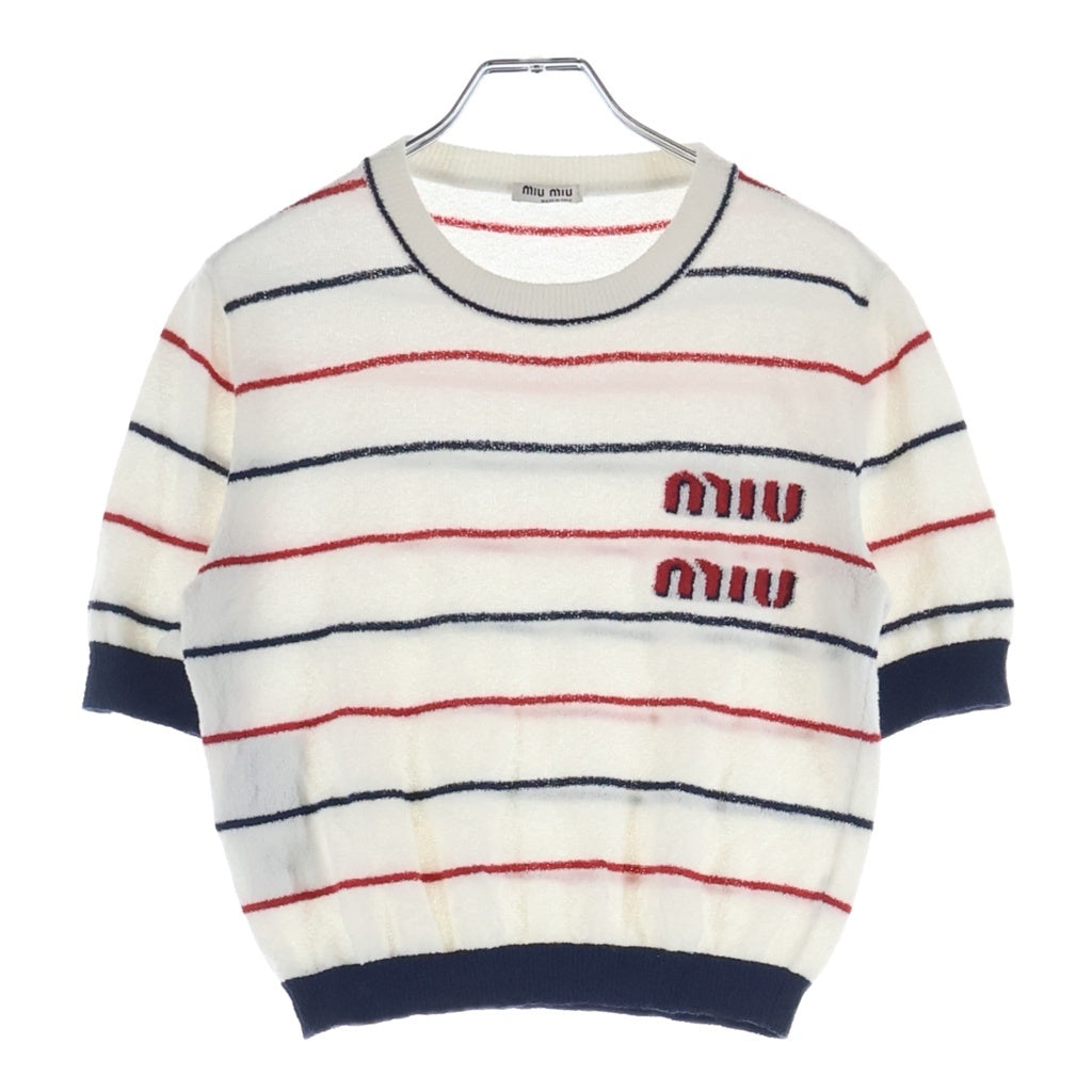 miumiu(ミュウミュウ) ストライプ サマーニット セットアップ コットン×ナイロン ホワイト レディース