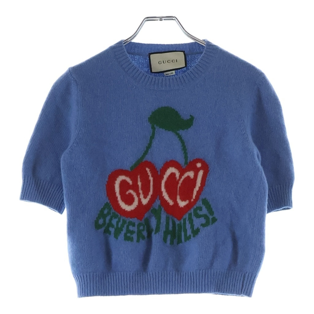 GUCCI(グッチ) チェリー柄 半袖ウールニットセーター ライトブルー #M 631467 レディース