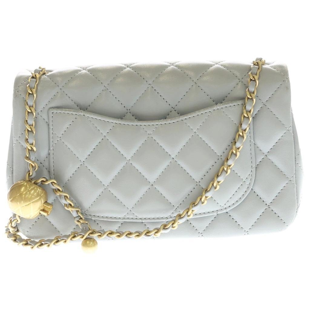CHANEL(シャネル) ミニ マトラッセ20 ココボール Sフラップ ラムスキン レザー Sチェーンショルダーバッグ グレー ゴールド金具 プレート レディース