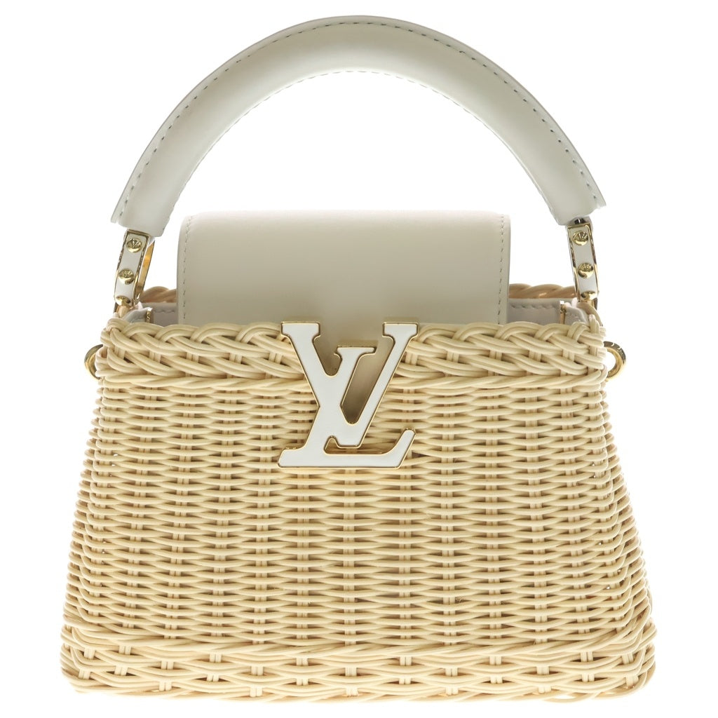 LOUIS VUITTON(ルイヴィトン) カプシーヌ ミニ ハンド ショルダーバッグ ラタン/カウハイドレザー スノー ホワイト/ベージュ M26004 レディース
