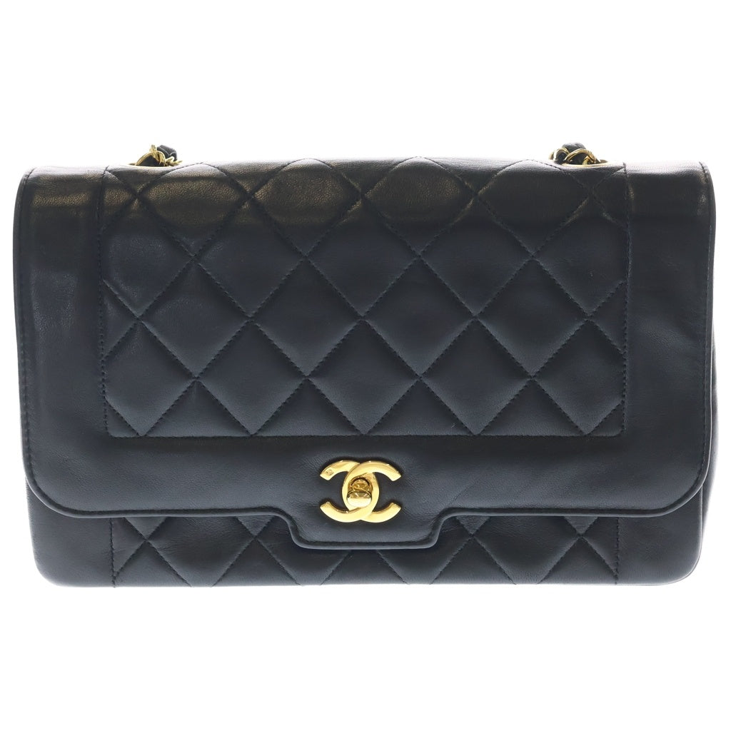CHANEL(シャネル) ダイアナ25 チェーンショルダーバッグ ブラック ラムスキン 2番台 ゴールド金具 レディース