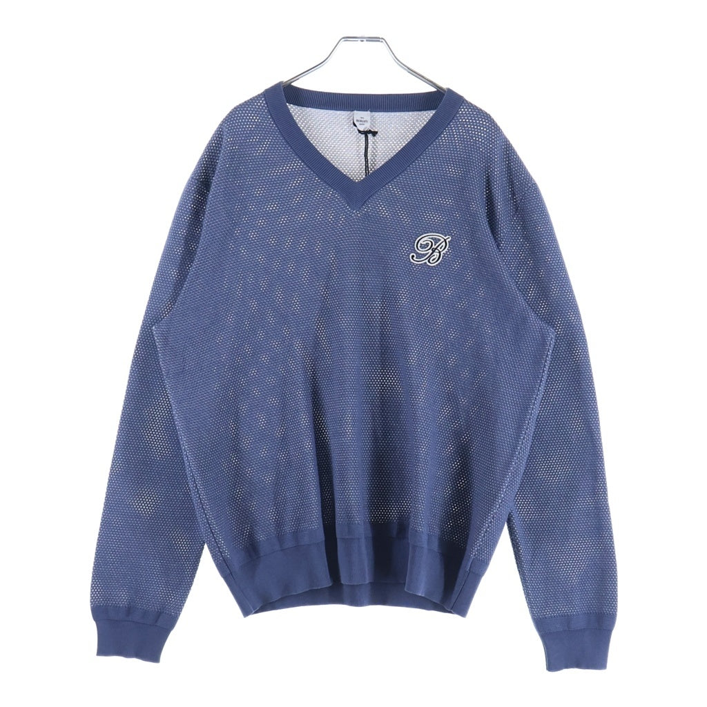 Berluti(ベルルッティ) ロゴワッペン Vネック ニット セーター スウェット コットン シルク ブルー R24KVL54