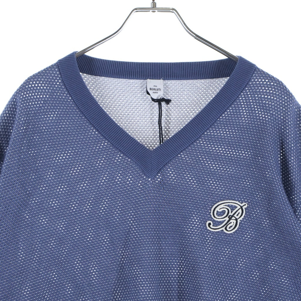 Berluti(ベルルッティ) ロゴワッペン Vネック ニット セーター スウェット コットン シルク ブルー R24KVL54