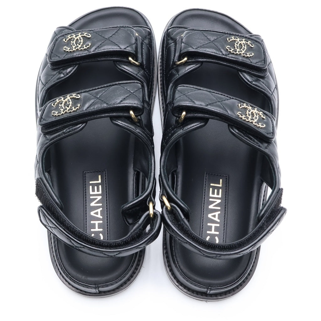 CHANEL(シャネル) マトラッセ フットベッドレザーサンダル ブラック #36C G35927 レディース