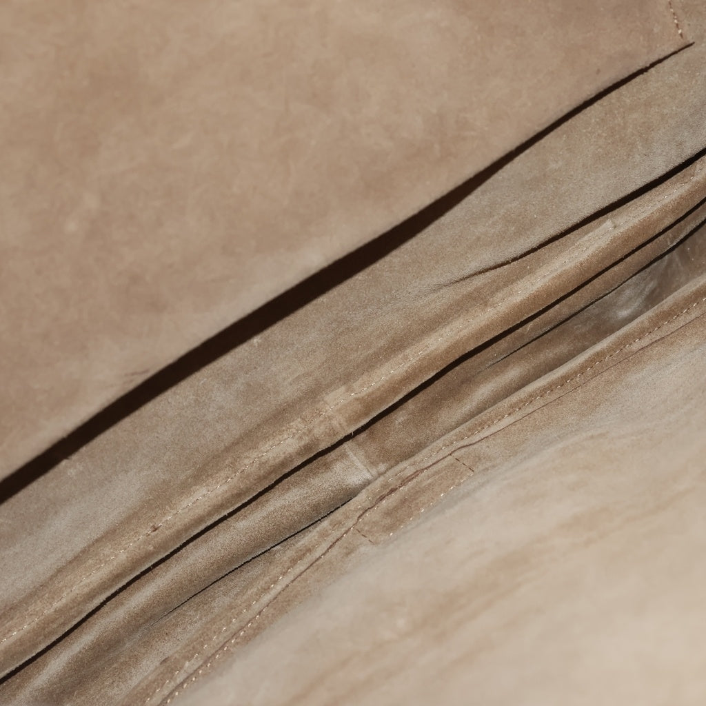 LOEWE(ロエベ) アナグラムロゴ レザーパッチ シアリング ファー ショルダーバッグ シルバー金具 ベージュ/ブラウン レディース