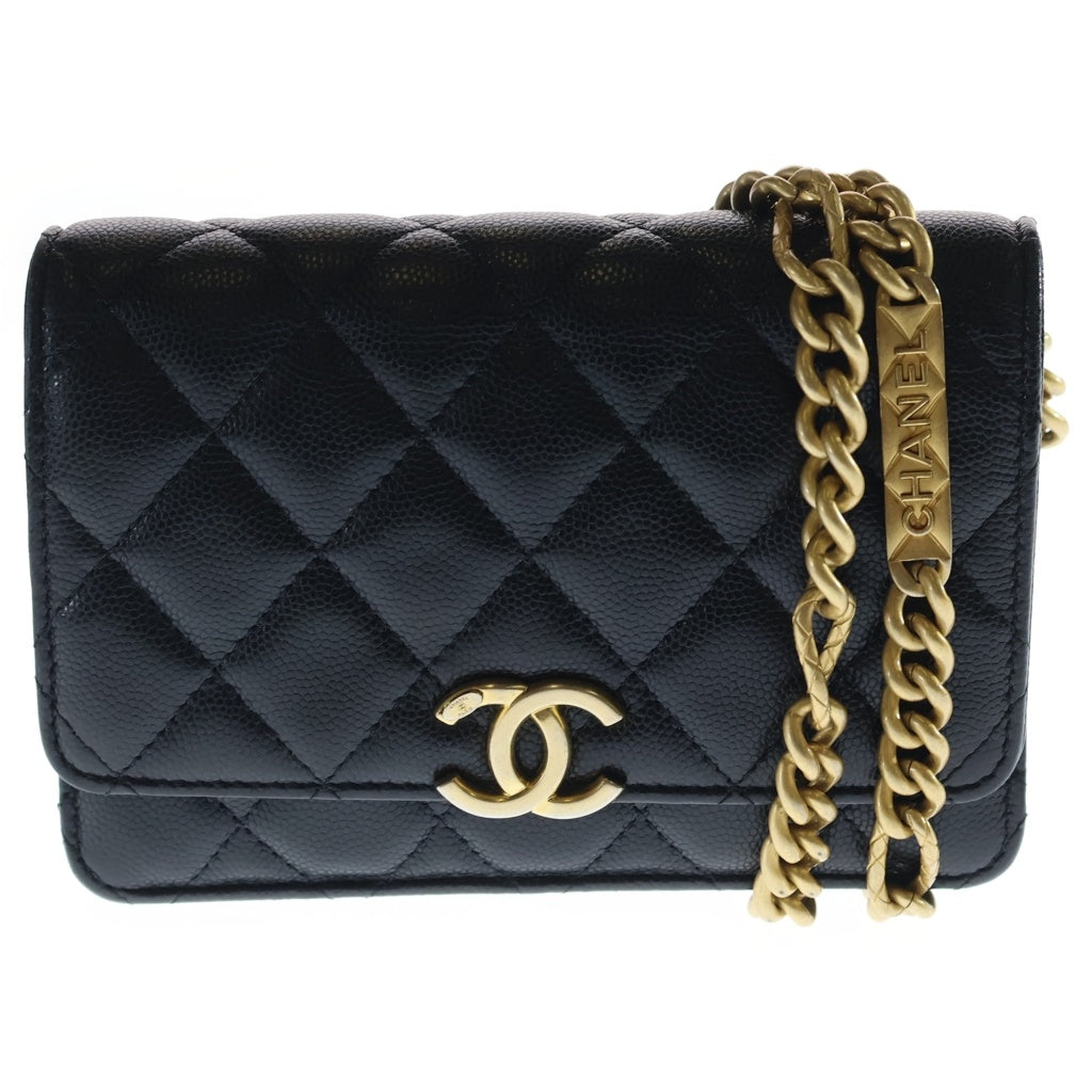 CHANEL(シャネル) ミニマトラッセ15 チェーンショルダーバッグ ミニバッグ ブラック キャビアスキン ゴールド金具 レディース