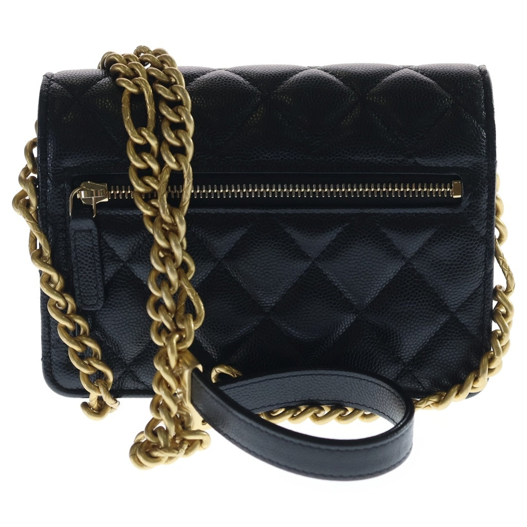 CHANEL(シャネル) ミニマトラッセ15 チェーンショルダーバッグ ミニバッグ ブラック キャビアスキン ゴールド金具 レディース