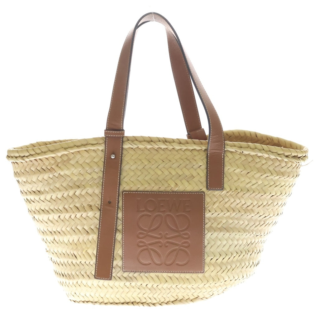 LOEWE(ロエベ) アナグラム ハンドバッグ カゴバッグ ベージュ×ブラウン レザー×ラフィア レディース