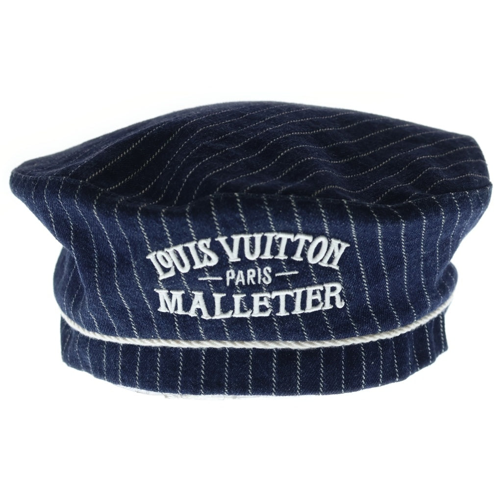 LOUIS VUITTON(ルイヴィトン) ベレー デニム ストライプ ハット 帽子 ロゴ刺繍 コットン ネイビー M5139L レディース