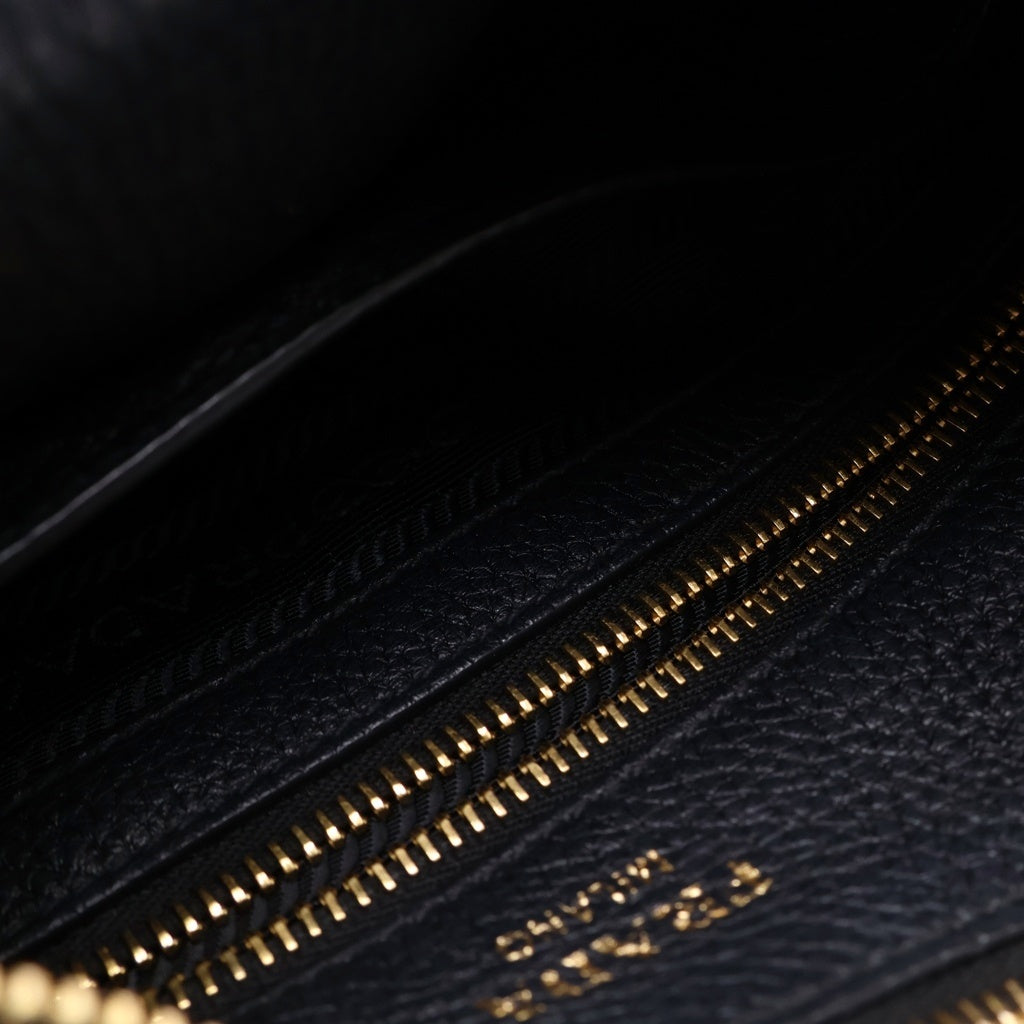 PRADA(プラダ) ヴィッテロフェニックス レザー ストライプショルダー ショルダーバッグ ブラック 1BC166 レディース