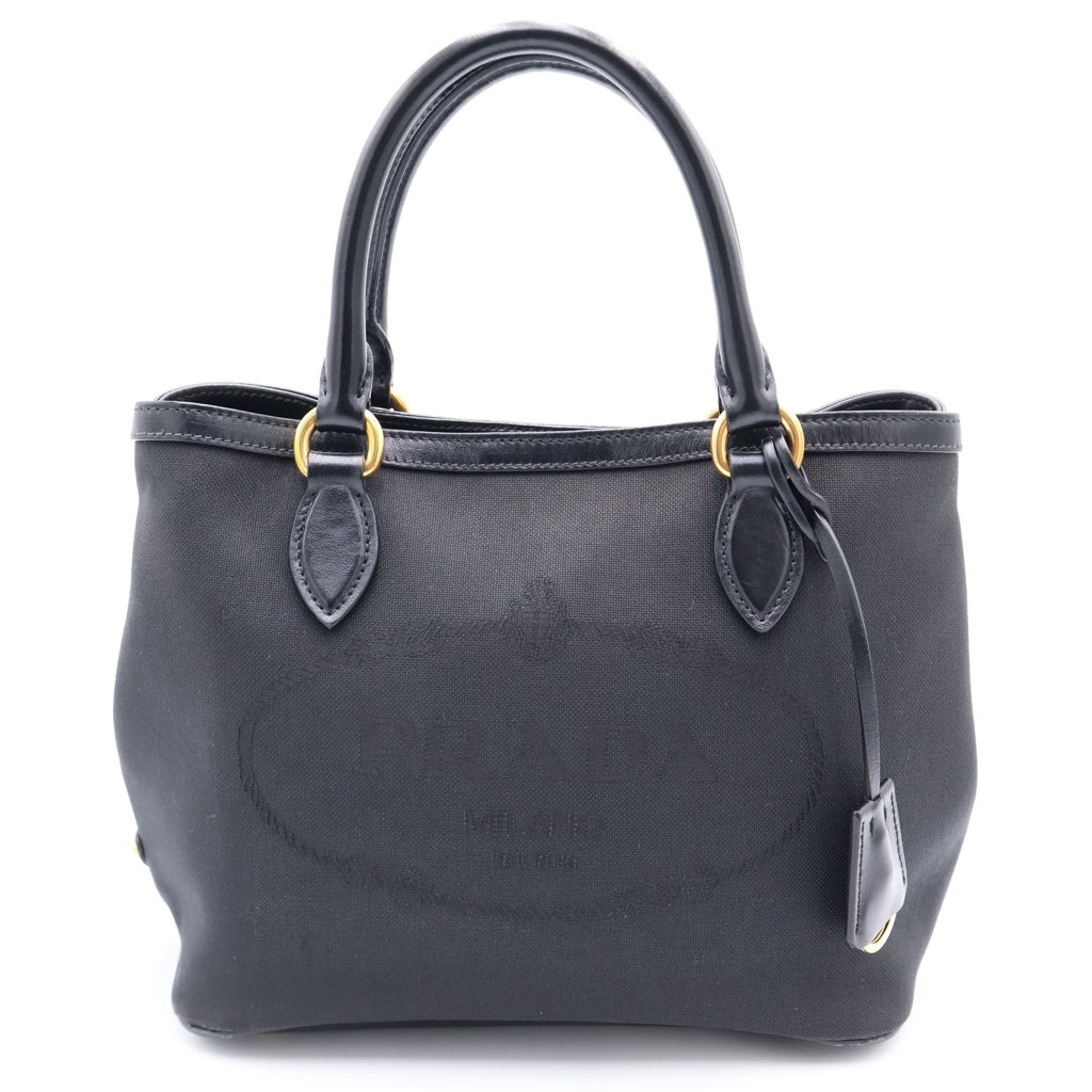 PRADA(プラダ) ジャガード キャンバス レザー ゴールド金具 2WAY ハンドバッグ ショルダーバッグ ブラック 1BA172 レディース
