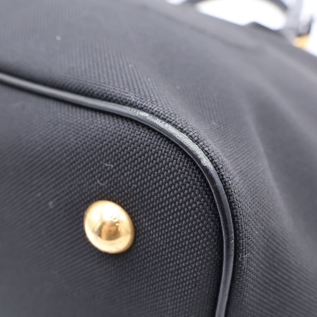 PRADA(プラダ) ジャガード キャンバス レザー ゴールド金具 2WAY ハンドバッグ ショルダーバッグ ブラック 1BA172 レディース