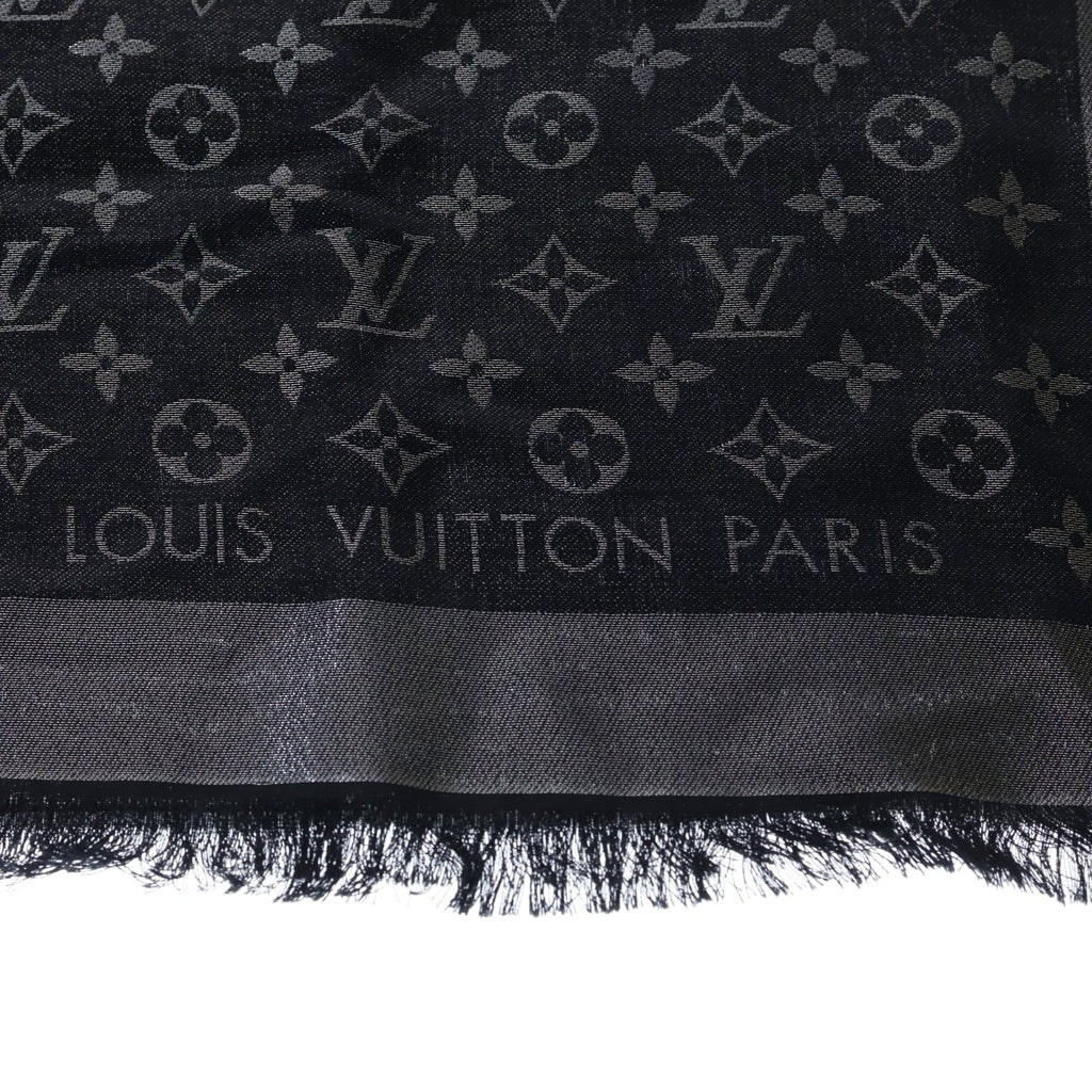 LOUIS VUITTON(ルイヴィトン) ショール モノグラム シャイン シルク×レーヨン×ウール ストール ブラック/シルバー M75123 レディース