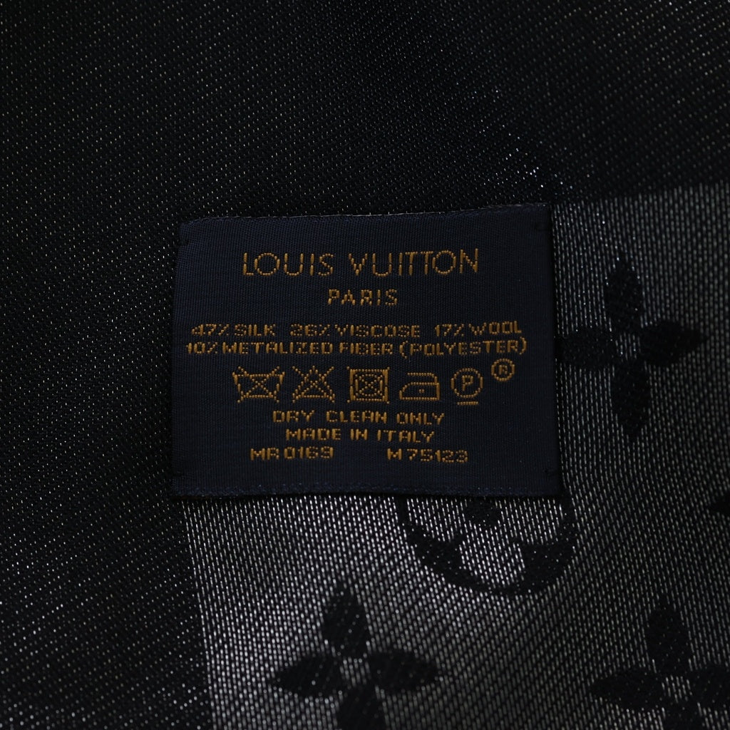 LOUIS VUITTON(ルイヴィトン) ショール モノグラム シャイン シルク×レーヨン×ウール ストール ブラック/シルバー M75123 レディース