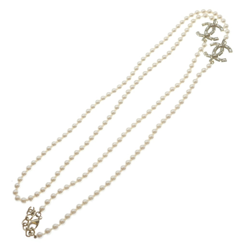 CHANEL(シャネル) ココマーク 2連 フェイクパール ロング ネックレス ゴールド A22K レディース