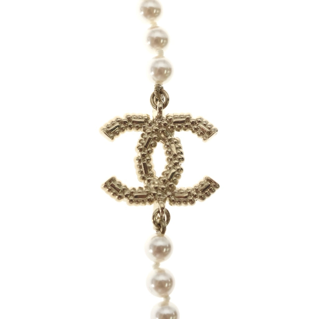 CHANEL(シャネル) ココマーク 2連 フェイクパール ロング ネックレス ゴールド A22K レディース