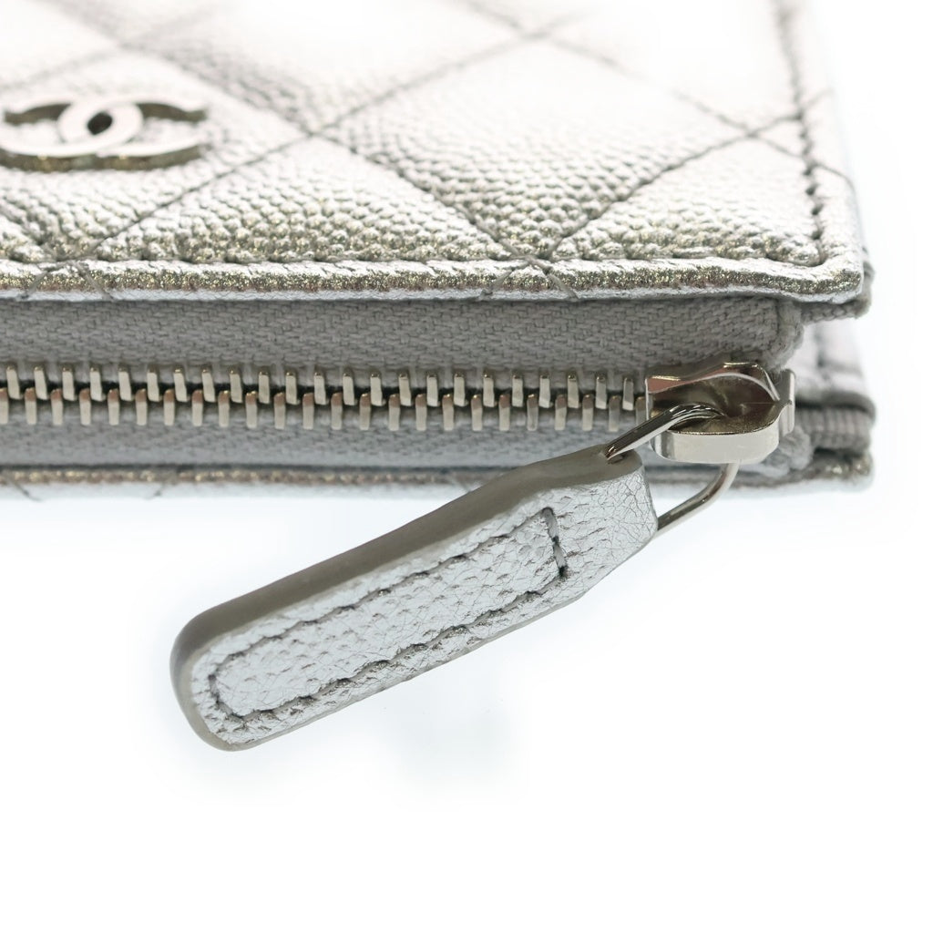 CHANEL(シャネル) マトラッセ L字ファスナー コンパクトウォレット ミニ財布 シルバー キャビアスキン AP3999 シルバー金具 レディース