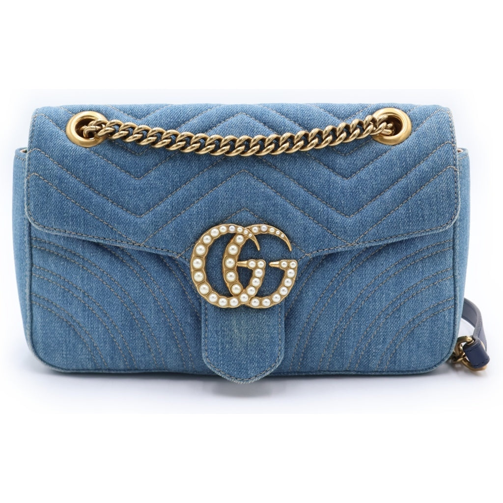 GUCCI(グッチ) GGマーモント チェーンショルダーバッグ インディゴブルー デニム 443497 ゴールド金具 レディース