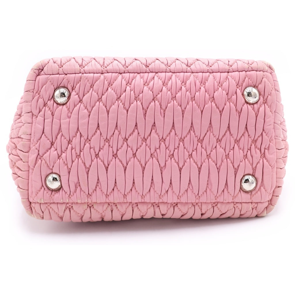 miumiu(ミュウミュウ) マテラッセ ナッパ クリスタル 2WAYハンドバッグ ショルダーバッグ ピンク レザー シルバー金具 レディース