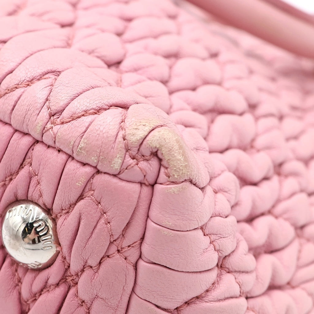 miumiu(ミュウミュウ) マテラッセ ナッパ クリスタル 2WAYハンドバッグ ショルダーバッグ ピンク レザー シルバー金具 レディース