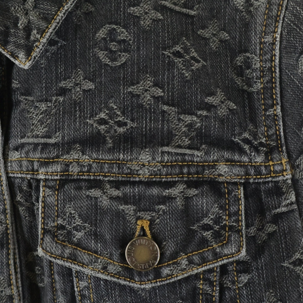 LOUIS VUITTON(ルイヴィトン) モノグラム コットン 半袖 デニムジャケット 34 ブラック RW081W レディース