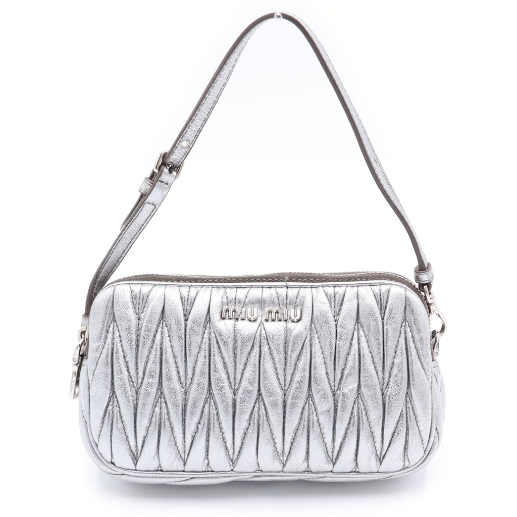 miumiu(ミュウミュウ) マテラッセ ミニハンドバッグ ポーチ ケース シルバー レザー シルバー金具 レディース
