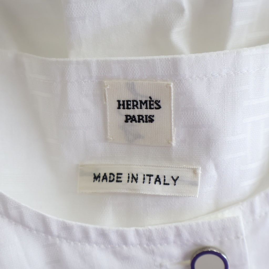 HERMES(エルメス) 25SS ボヘミアンショートドレス ガーゼ モザイク 総柄ジャガード クルーネック 半袖ワンピース ホワイト レディース 5E0570DB