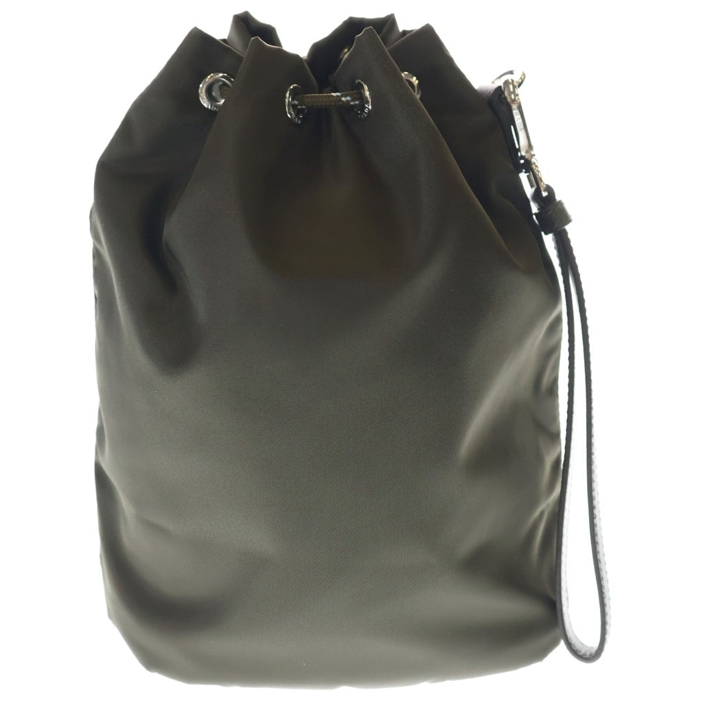 PRADA(プラダ) Re-Nylon スピードロック ポーチ 巾着バッグ×レザー カーキ シルバー金具 レディース