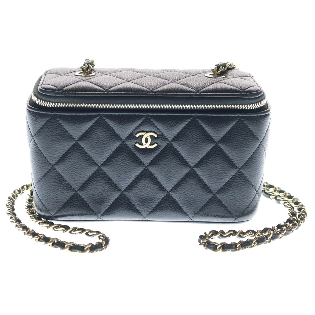 CHANEL(シャネル) スモールバニティ チェーンショルダーバッグ ミニバッグ ブラック キャビアスキン ゴールド金具 レディース