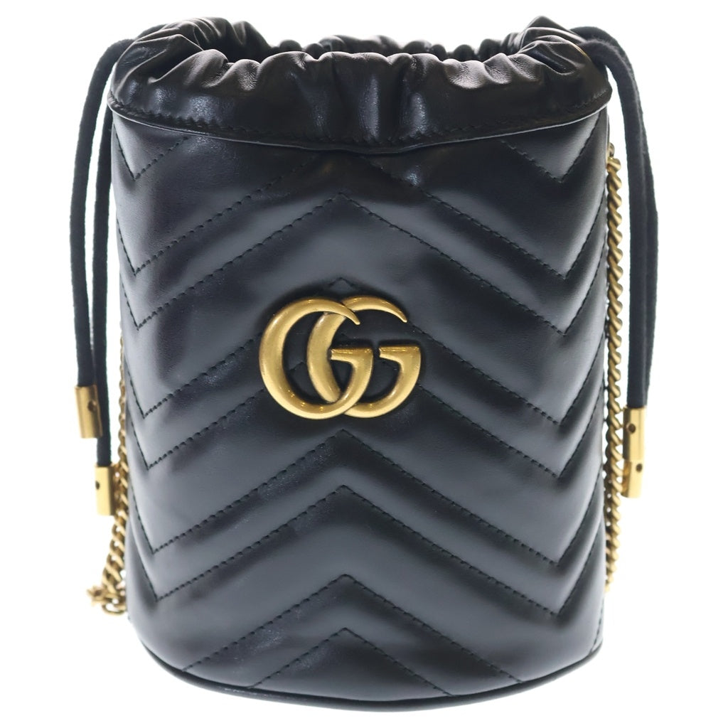 GUCCI(グッチ) GGマーモント バケットバッグ ショルダーバッグ チェーンバッグ ブラック スモール レザー 575163 ゴールド金具 レディース