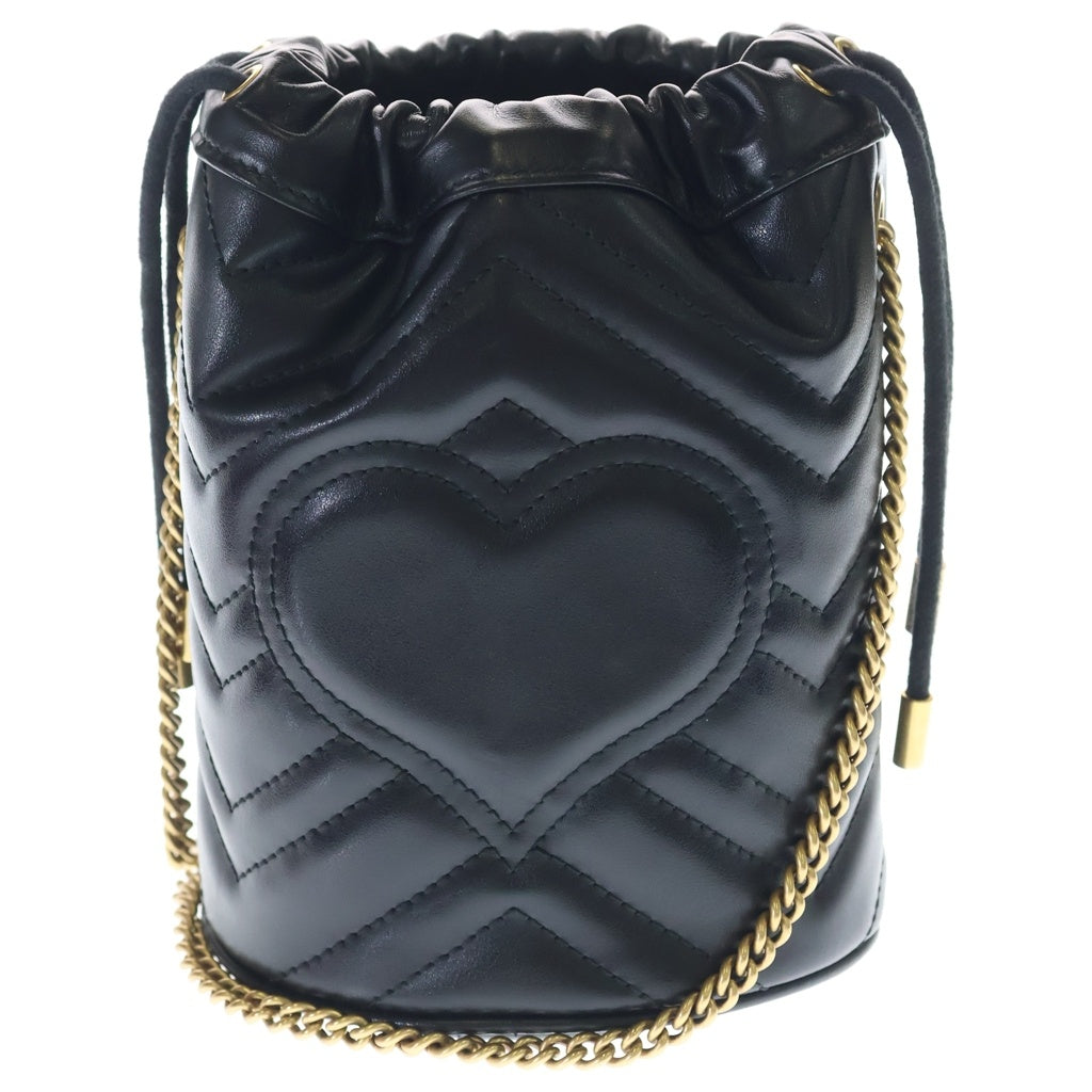GUCCI(グッチ) GGマーモント バケットバッグ ショルダーバッグ チェーンバッグ ブラック スモール レザー 575163 ゴールド金具 レディース