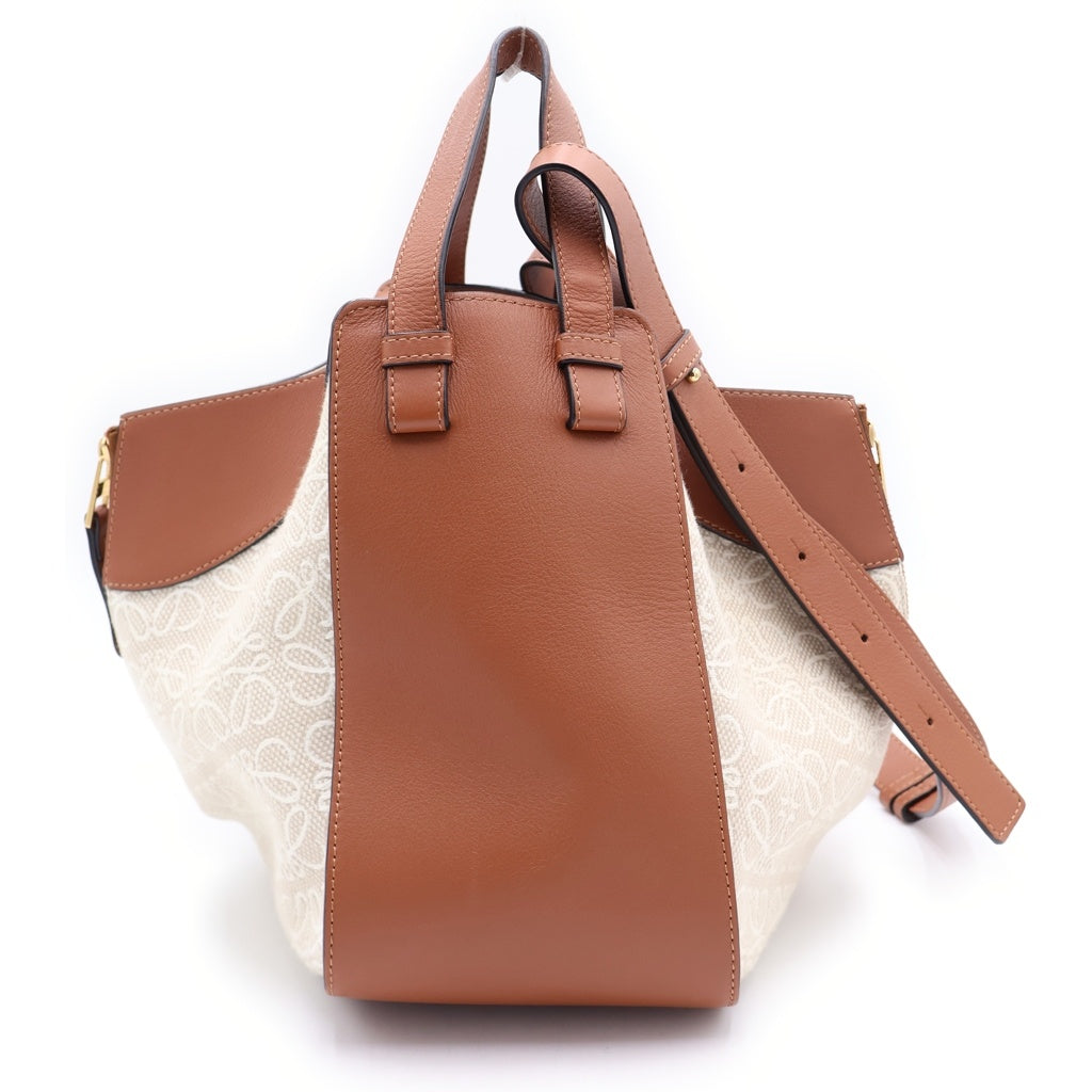 LOEWE(ロエベ) ハンモック スモール アナグラム ショルダーバッグ ブラウン×ベージュ レザー×アイボリー ゴールド金具 レディース